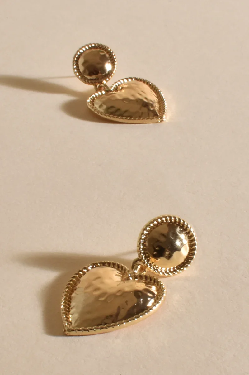 Patterened Edge Heart Earrings - Gold - Image 2