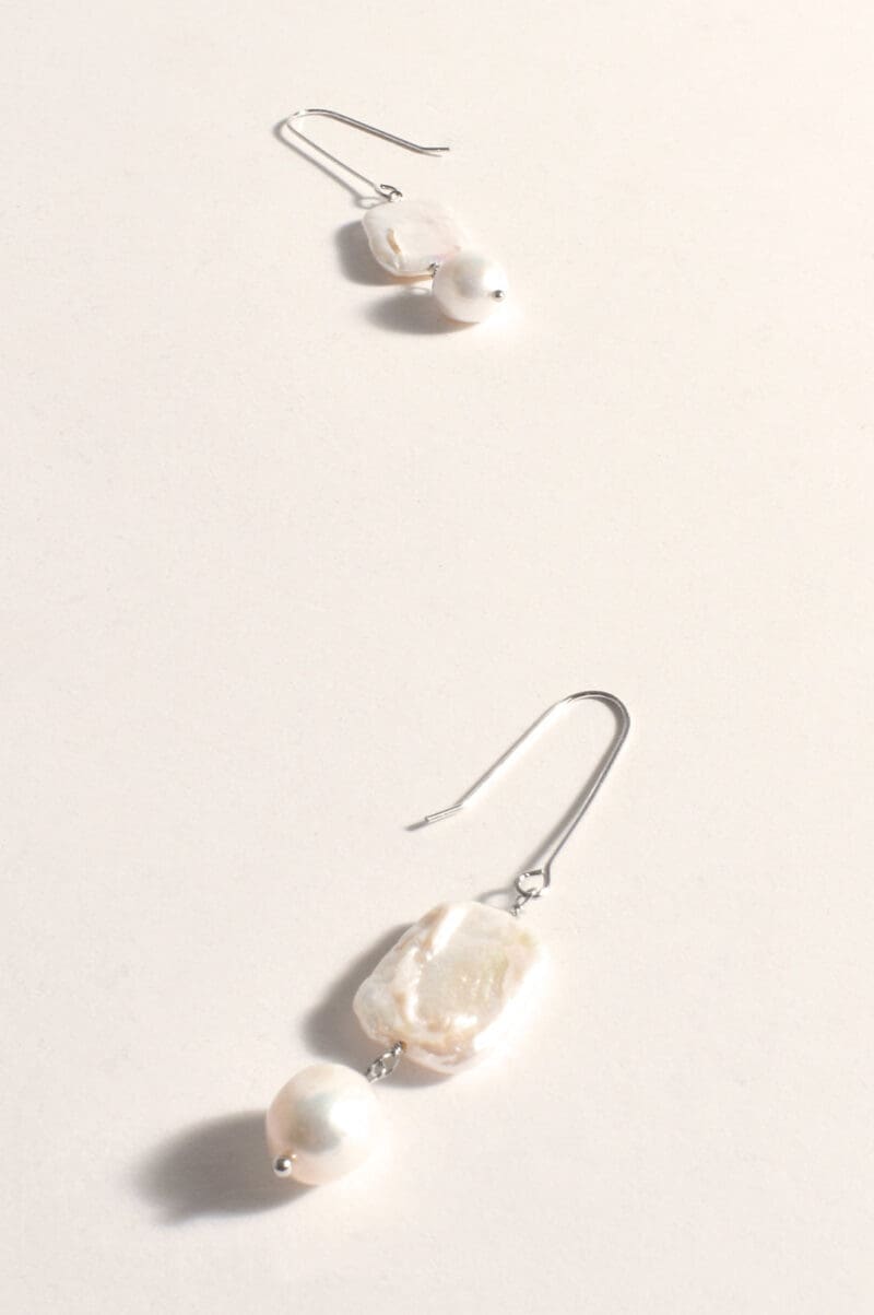 Pearl Shapes Long Hook Earrings - Silver - Image 3