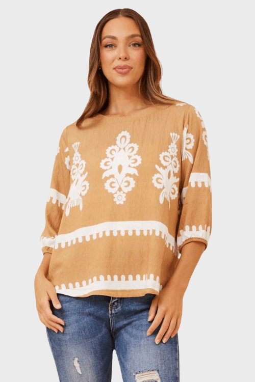Priya Boho Blouse - Beige
