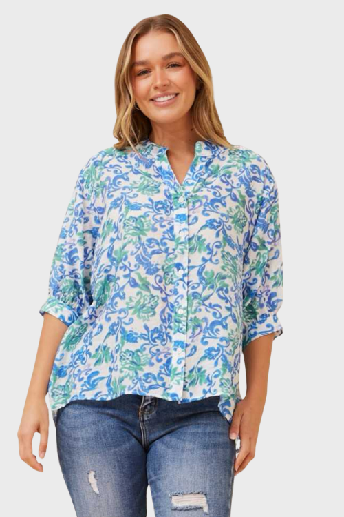 Aspen Top - Blue & Green Paisley