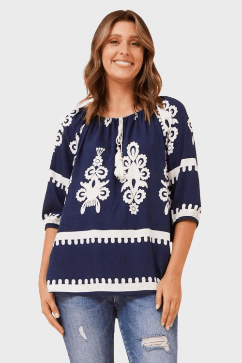 Priya Tassel Blouse - Navy
